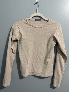 Brandy Melville Tan & White Striped Long Sleeve OS
